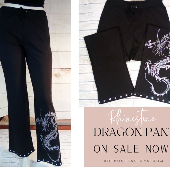 NEW PRODUCTS ONLY - Drawstring Cotton Pant with Rhinestone Dragon - Picture 8 of 10
